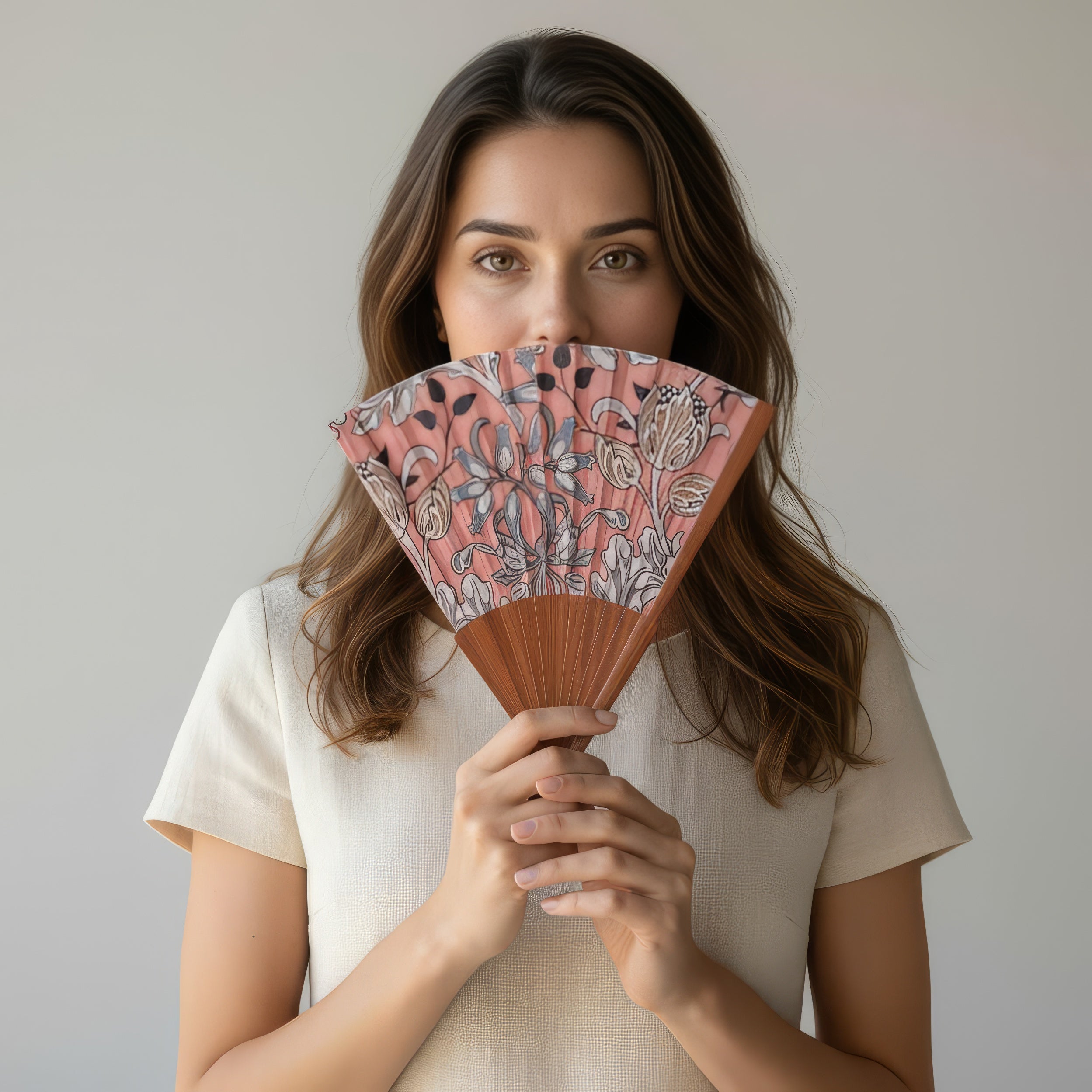 Folding Silk Fan with Floral Print Elinor