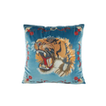Embroidered Screaming Tiger Decorative Throw Pillow Cover - Blue
