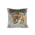 Embroidered Screaming Tiger Decorative Throw Pillow Cover - Gray