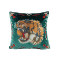 Embroidered Screaming Tiger Decorative Throw Pillow Cover - Green