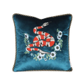 Embroidered Snake Velvet Accent Throw Pillow Cover - Blue