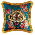 Floral Tiger Head Throw Pillow Covers with Fringes Blue 18"