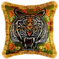 Embroidered Tiger Head Throw Pillow Covers with Fringes