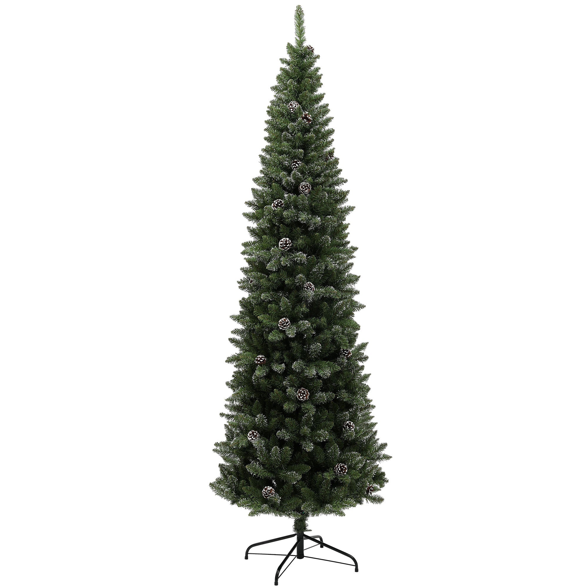 7ft Artificial Pencil Christmas Tree with 980 Branches, Metal Base, Realistic Xmas Tree