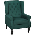 Mid Century Arm Chair for Living Room, Linen Wingback Armchair with Wood Frame Button Tufted Design, Dark Green