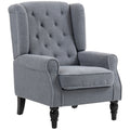 Mid Century Arm Chair for Living Room, Teddy Fleece Wingback Armchair with Wood Frame Button Tufted Design, Grey