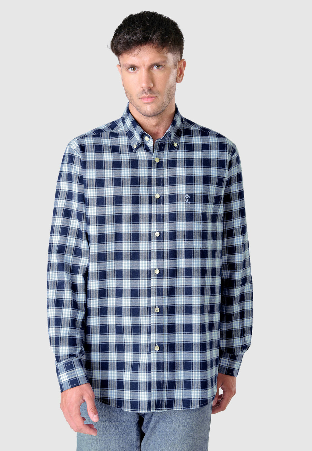 Camisa Hombre Franela Cuadros Algodón Invierno Premium con Bolsillo - Azul 0400_36