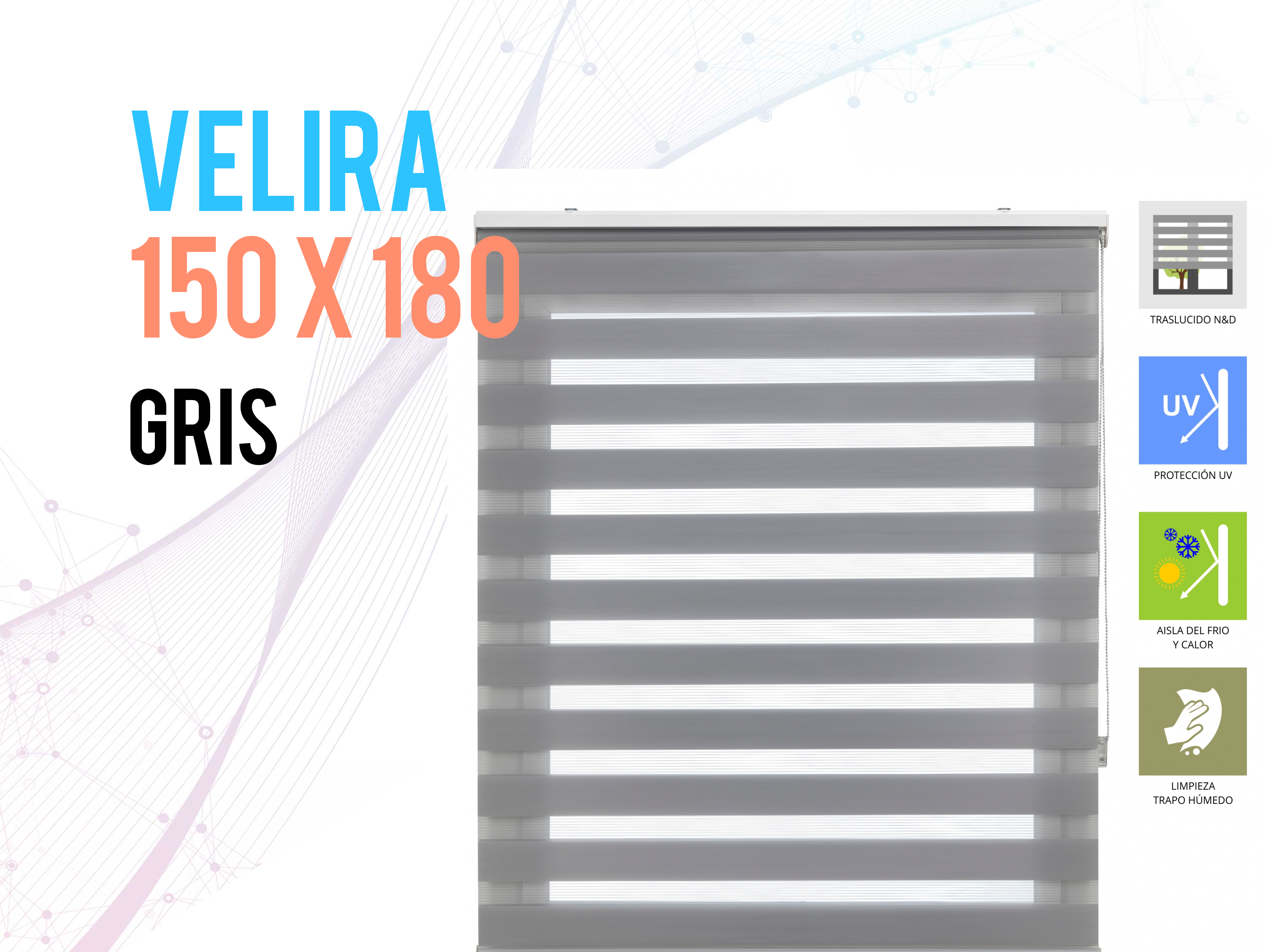 Estor Enrollable 150X180 GRIS Noche y Día