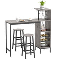 3 Pieces Dining Room Set, 6-Tier Dining Table with Storage Shelves, Wine Racks, Glass Holders, 2 Round Stools with Footrest, for Small Spaces, Kitchen, Dining Room, Natural Wood Finish