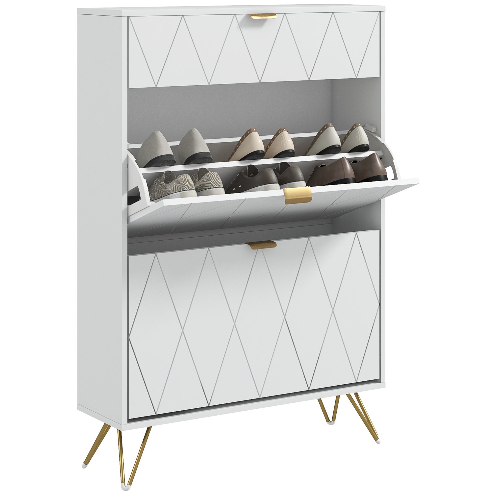 Hallway Narrow Shoe Cabinet with Adjustable Shelves for 12 Pairs of Shoes, White