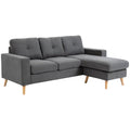 Modular L-Shape Sectional with Reversible Chaise and Wooden Legs, Dark Grey