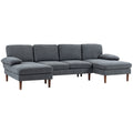 4-Seater U-Shape Sectional Sofa with Double Chaise Fabric Upholstery, Dark Grey
