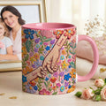 Personalizada colorida pintura al óleo estilo manos en las manos 11/15 oz taza de cerámica con nombre de uso diario Día de la Madre Cumpleaños Regalo para la madre abuela