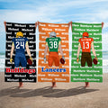 Toalla de playa de gran tamaño y secado rápido personalizada con el nombre de un jugador de fútbol de dibujos animados Regalo esencial para los amantes de los deportes de verano