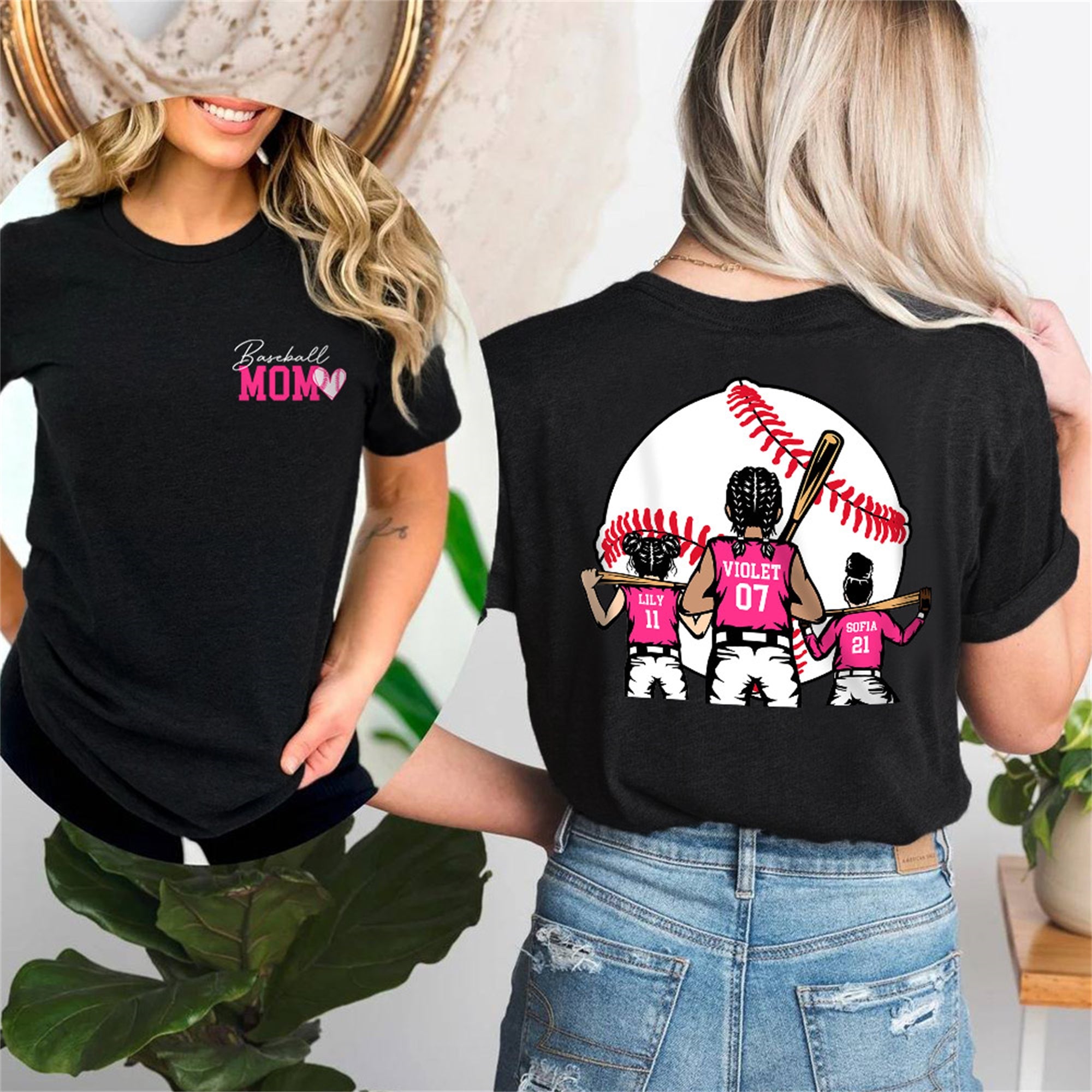 Camiseta personalizada de béisbol Mamá 1-3 Niño Personajes 100% algodón con nombre y número Cumpleaños Fiesta Día del partido Regalo para mamá