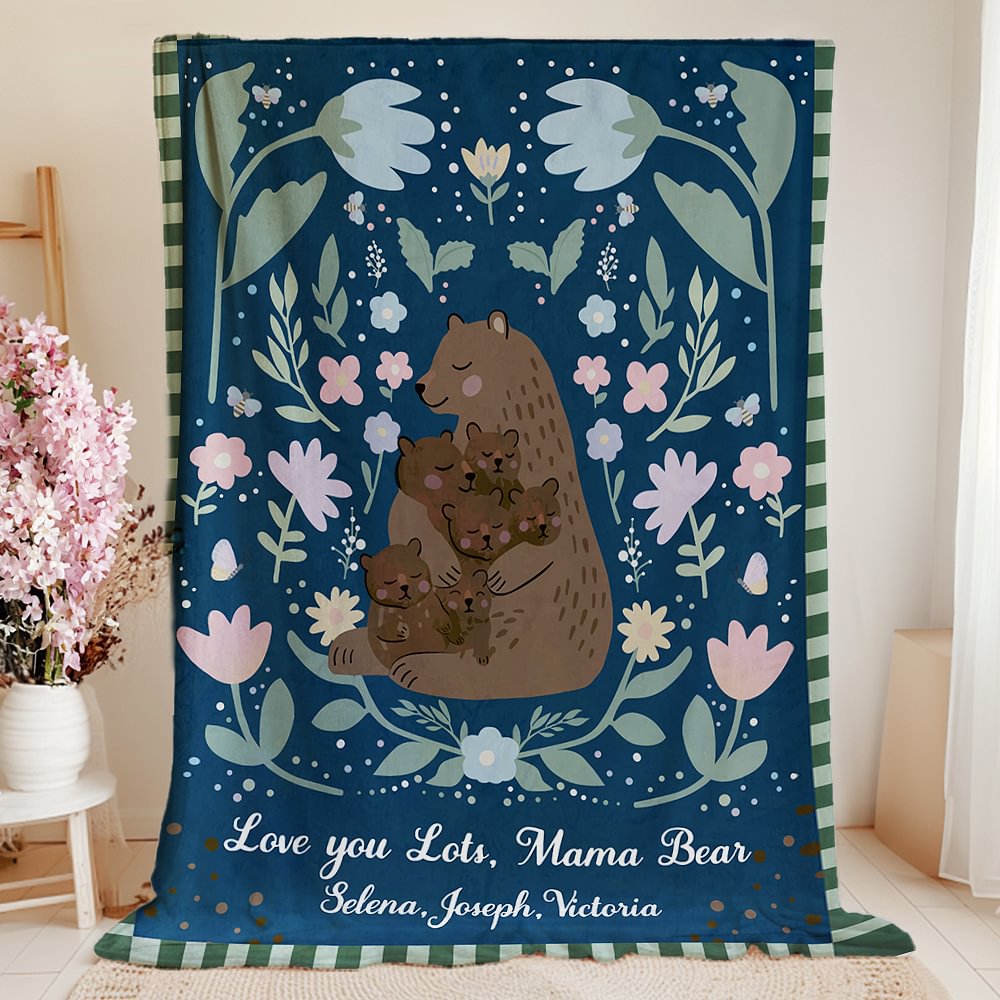 Manta personalizada Mamá Osa Love You Lots Floral Soft Throw con 1-6 nombres y texto Home Decor Día de la Madre Cumpleaños Regalo para Mamá Abuela