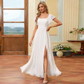 Bridal Wedding Dress Ivory Sleeveless Long Square A-line Chiffon