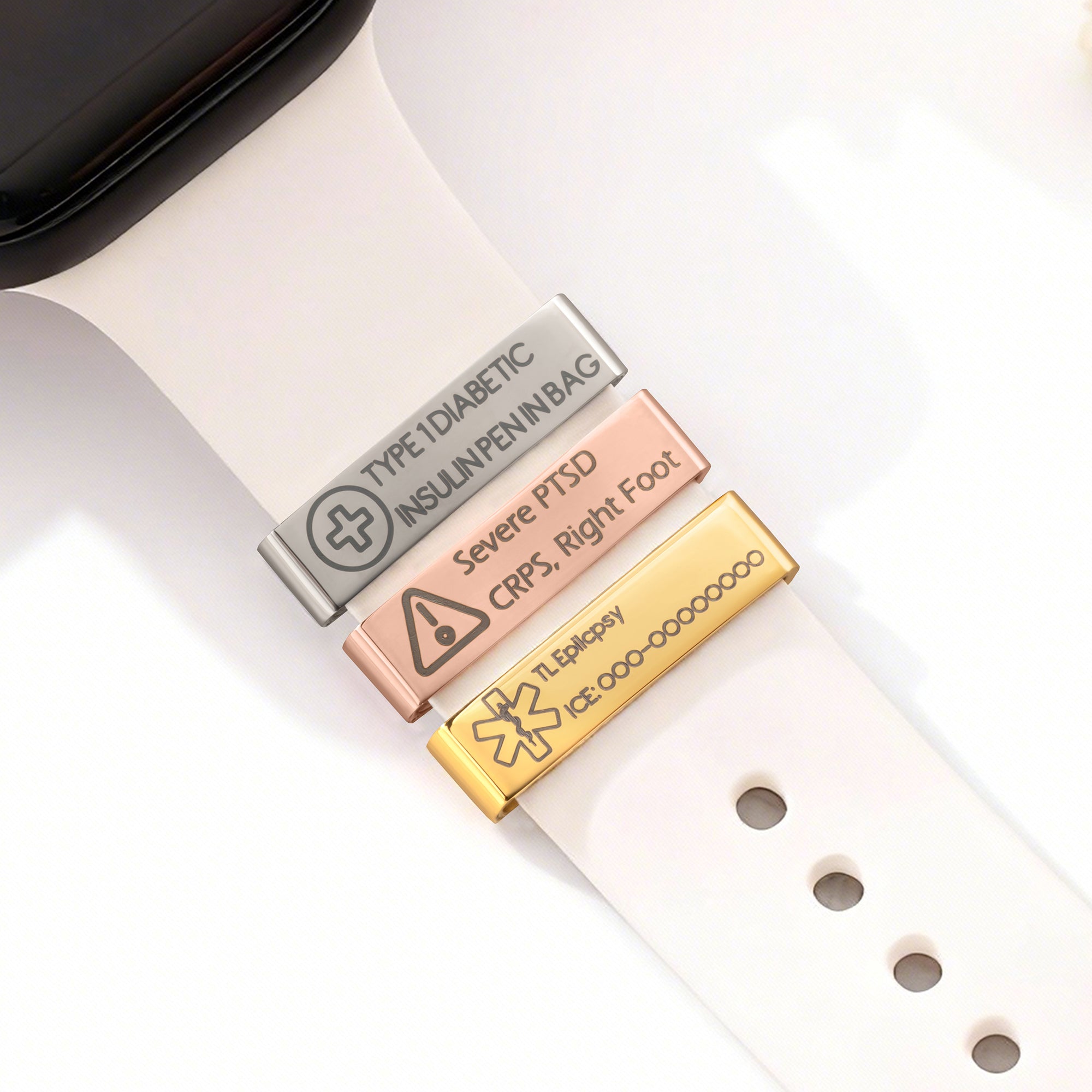 Estetoscopio Cruz Médica Personalizada Caduceo Etiqueta de Identificación de Alerta Médica para Banda de Reloj con Texto Grabado Contacto de Emergencia Regalo para Diabetes Alergia