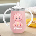 Taza térmica aislante personalizada con nombre y asa para dinosaurio de 10 oz. Regalo de cumpleaños de Baby Shower para niños pequeños