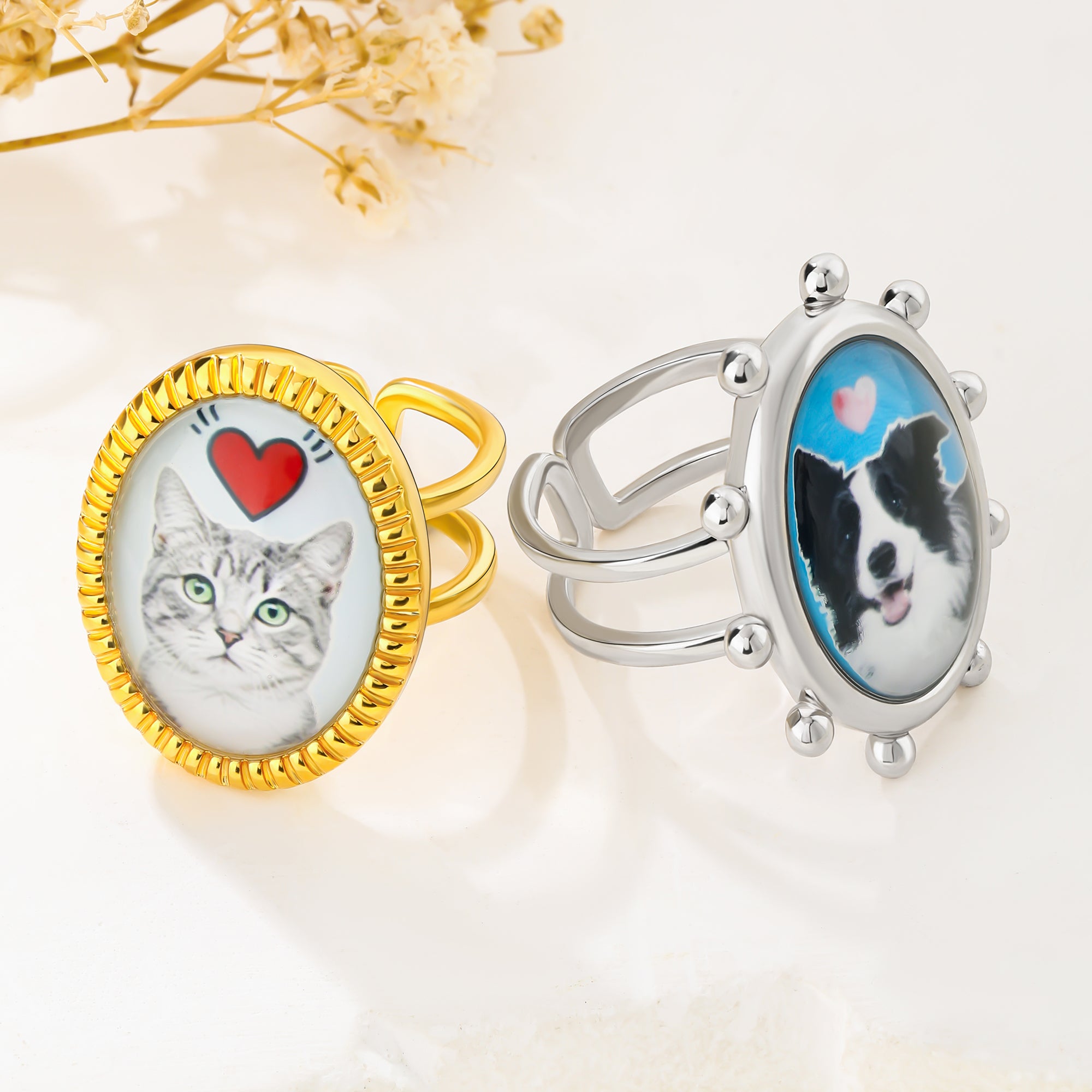 Anillo personalizado con foto de mascota Joyería de uso diario Cumpleaños Conmemorativo Regalo de Navidad para los dueños de Pet Lovers