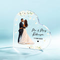 Personalizada en forma de corazón de fotos placa de acrílico con el nombre Fecha Decoración para el hogar Aniversario de boda Regalo para los recién casados