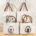 Bolsa de lona reutilizable con nombre y asa de piel de poliuretano Personalizada Retrato floral vintage Regalo de cumpleaños esencial para mujer