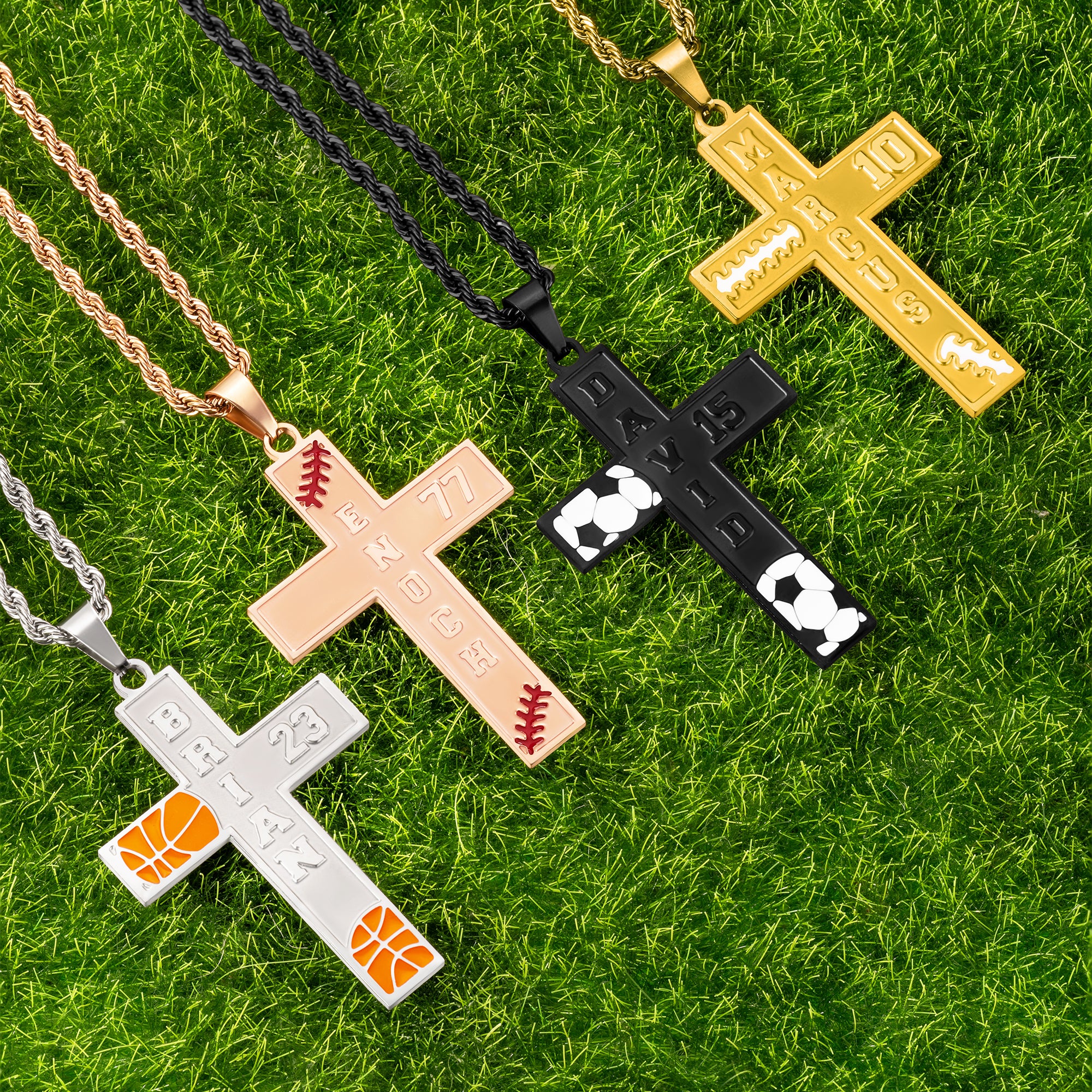 Personalizada de béisbol Softball Baloncesto Fútbol Cruz collar con el nombre del número de texto Día del Juego de cumpleaños de regalo para los amantes del deporte