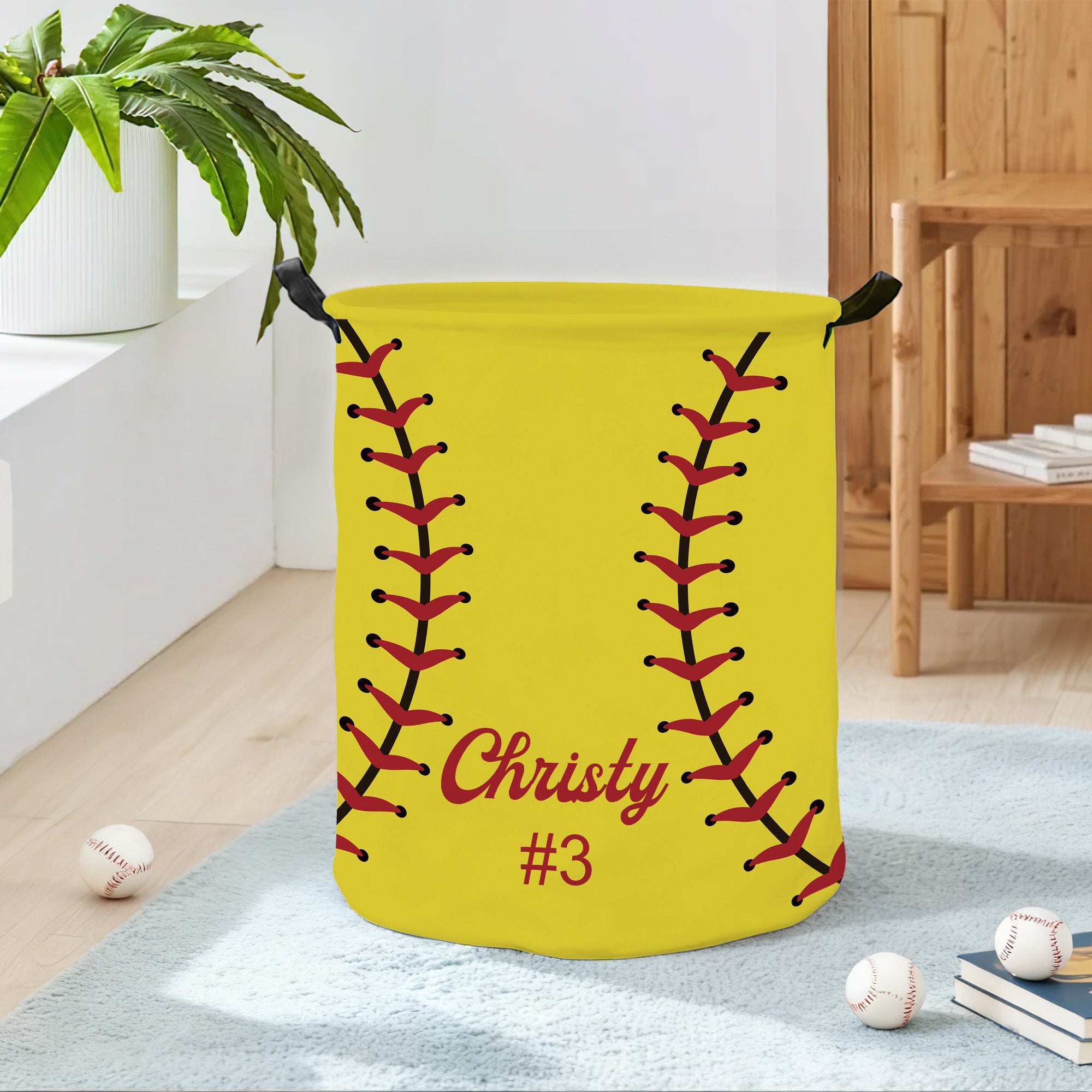 Cesta de almacenaje impermeable multideporte personalizada con asa Nombre y número Regalo de inauguración de la casa para los amantes del deporte en familia