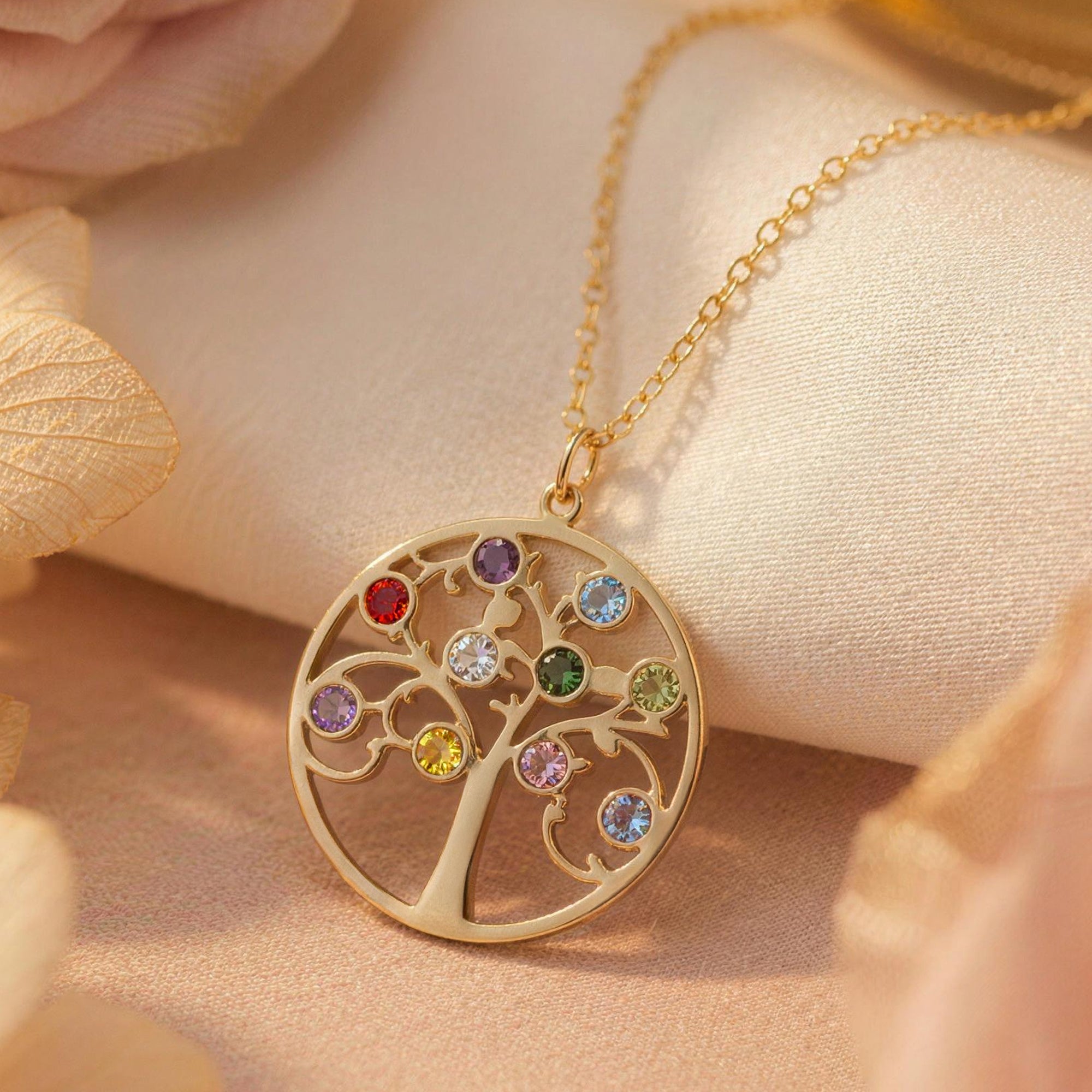 Collar personalizado Árbol de la Vida con 1-12 Piedras de Nacimiento Joyería delicada Día de la Madre Cumpleaños Regalo para Mamá y Abuela