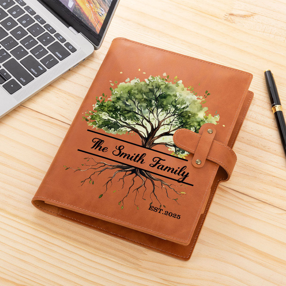 Árbol genealógico de la vida personalizado Cubierta de cuaderno de piel A5 con texto y bolsillo para guardar cosas Regalo de cumpleaños para la familia