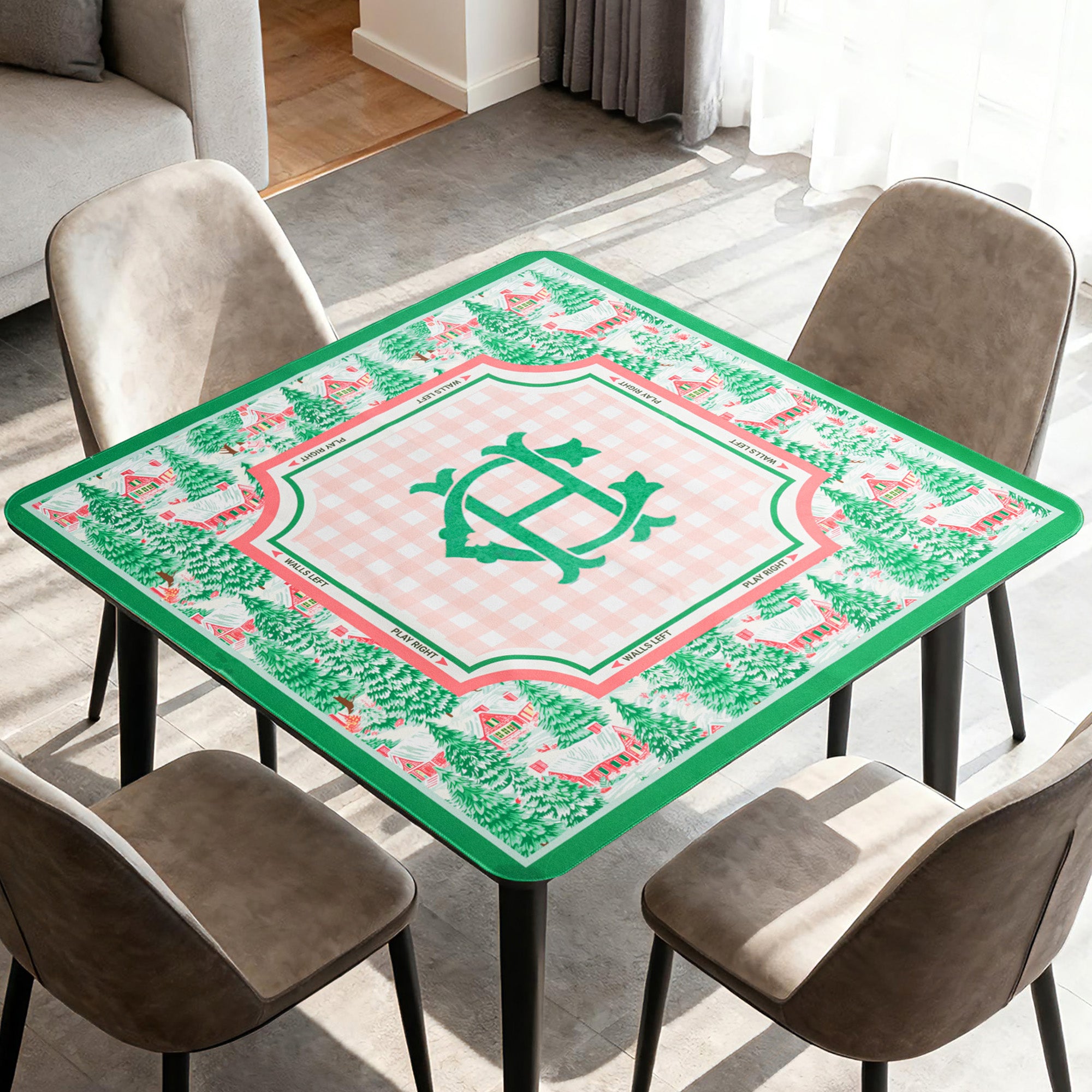 Alfombrilla de Mahjong personalizada con monograma y estampado de cabañas de pino Accesorio de juego Regalo de Navidad Cumpleaños para los amantes del Mahjong