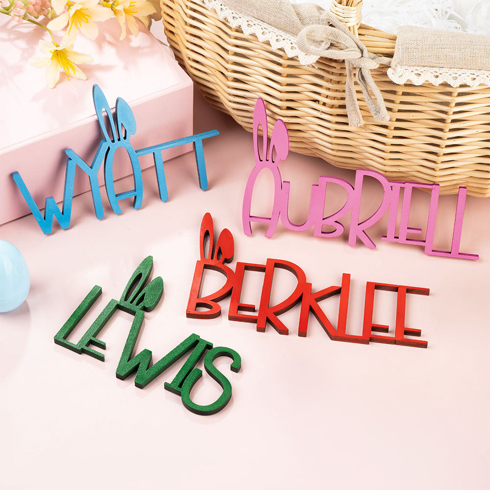 Etiquetas personalizadas de madera con orejas de conejo para Pascua Decoración de la cesta de Pascua Cumpleaños Fiesta Regalo para niños