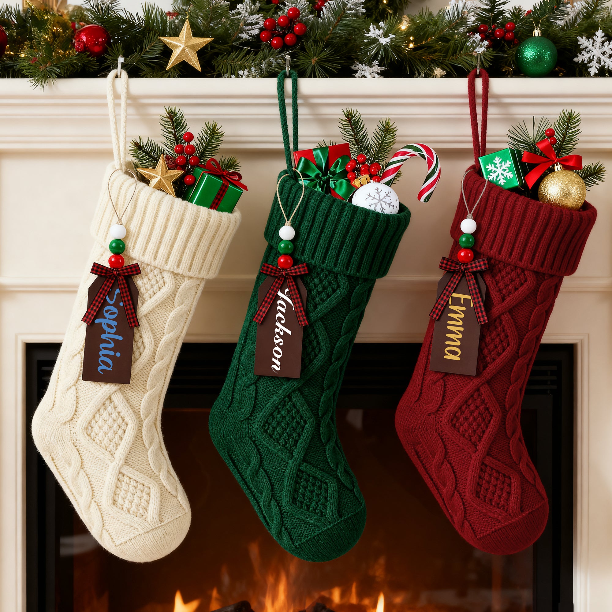 Personalizada de madera etiqueta de nombre grande colgante calcetín de Navidad Decoración del hogar de Navidad Regalo para la familia