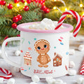 Taza esmaltada personalizada de 12 oz con nombre de la casa del hombre de pan de jengibre Regalo de Navidad para niños Niñas