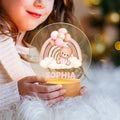Globo de Arco Iris Personalizado Bebé Oso de Peluche Nombre LED Luz de Noche con Base de Madera Decoración de Guardería Baby Shower Cumpleaños Regalo para Niños