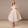 Bridal Wedding Dress Ivory-Champagne Sleeveless Short Off the Shoulder A-line