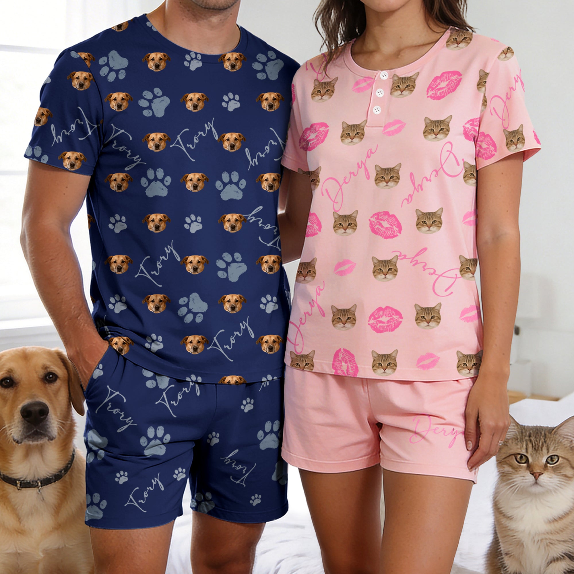 Personalizado Multicolor Paw Print Labio 1-5 Cara Fotos Familia Pijama Set Daily Wear Día del Padre Día de la Madre Cumpleaños Regalo para Hombre Mujer