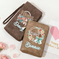 Personalizado Mama Bow Flower PU Cartera de cuero con nombre y Wristlet Día de la Madre de regalo de cumpleaños para las mujeres