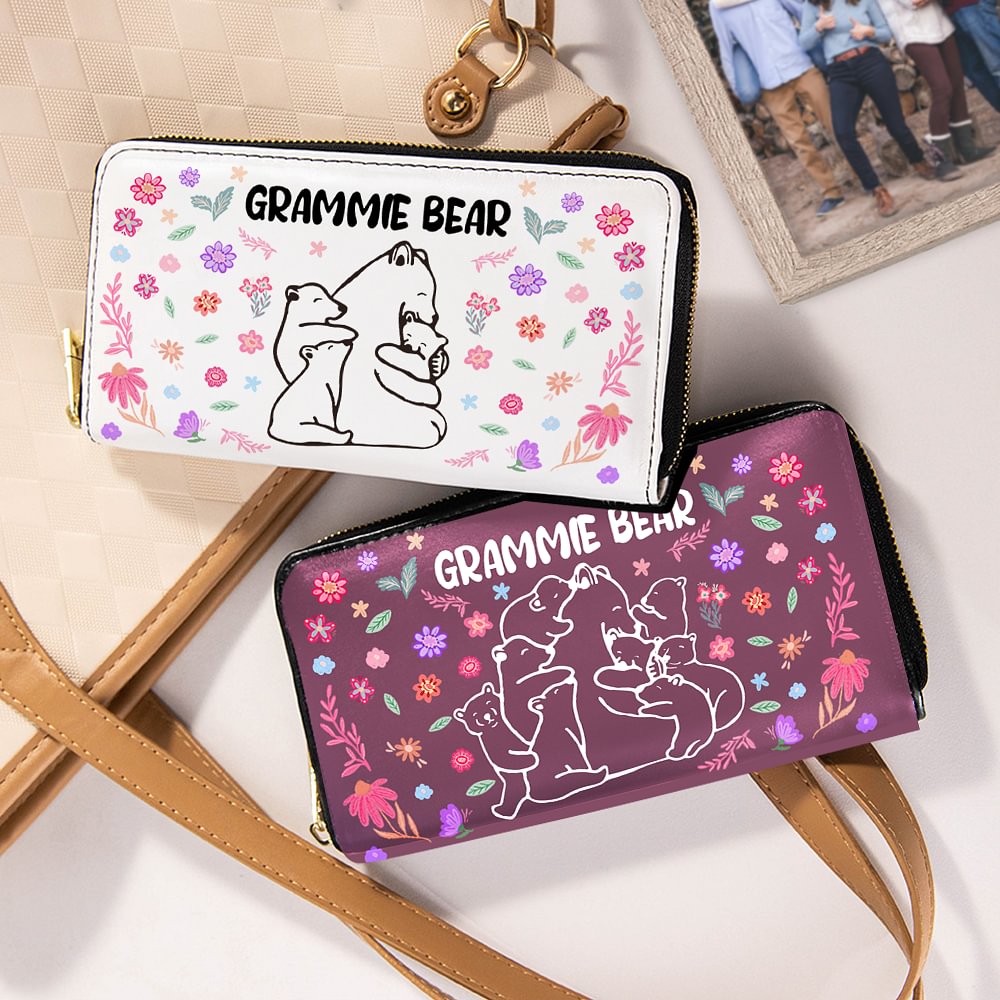 Personalizada Floral Mamá Osa Y 1-10 Bebé Osos Mujeres Cartera Billetera con Compartimentos Día de la Madre Cumpleaños Regalo para Mamá Abuela