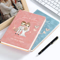 Novios personalizados de dibujos animados Nuestra historia comienza Cuaderno de amor de cuero A5 con nombre Fecha de boda Aniversario Regalo para recién casados Pareja