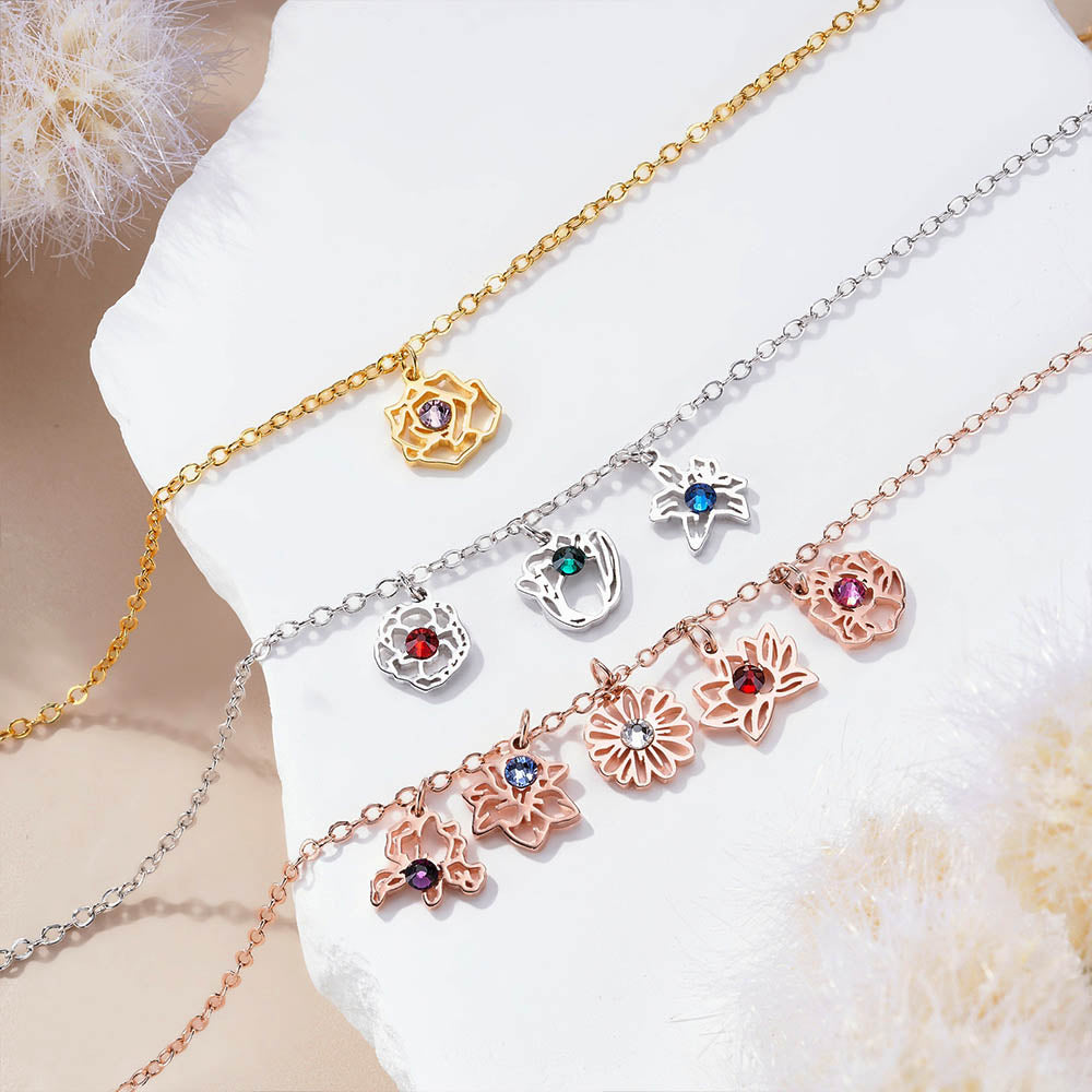 Personalizada Minimalista Nacimiento Flor pulsera con piedra de nacimiento Día de la Madre Cumpleaños Aniversario Regalo para la abuela Mamá Ella