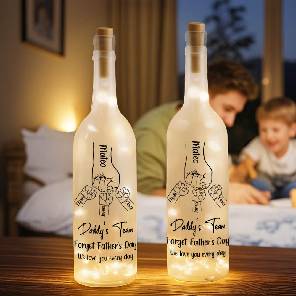 Personalizado Padre Hijo Línea Puño LED Luz de Noche Botella Lámpara con 1-12 Nombres de Niños Decoración del Hogar Día del Padre Cumpleaños Regalo para Papá Abuelo