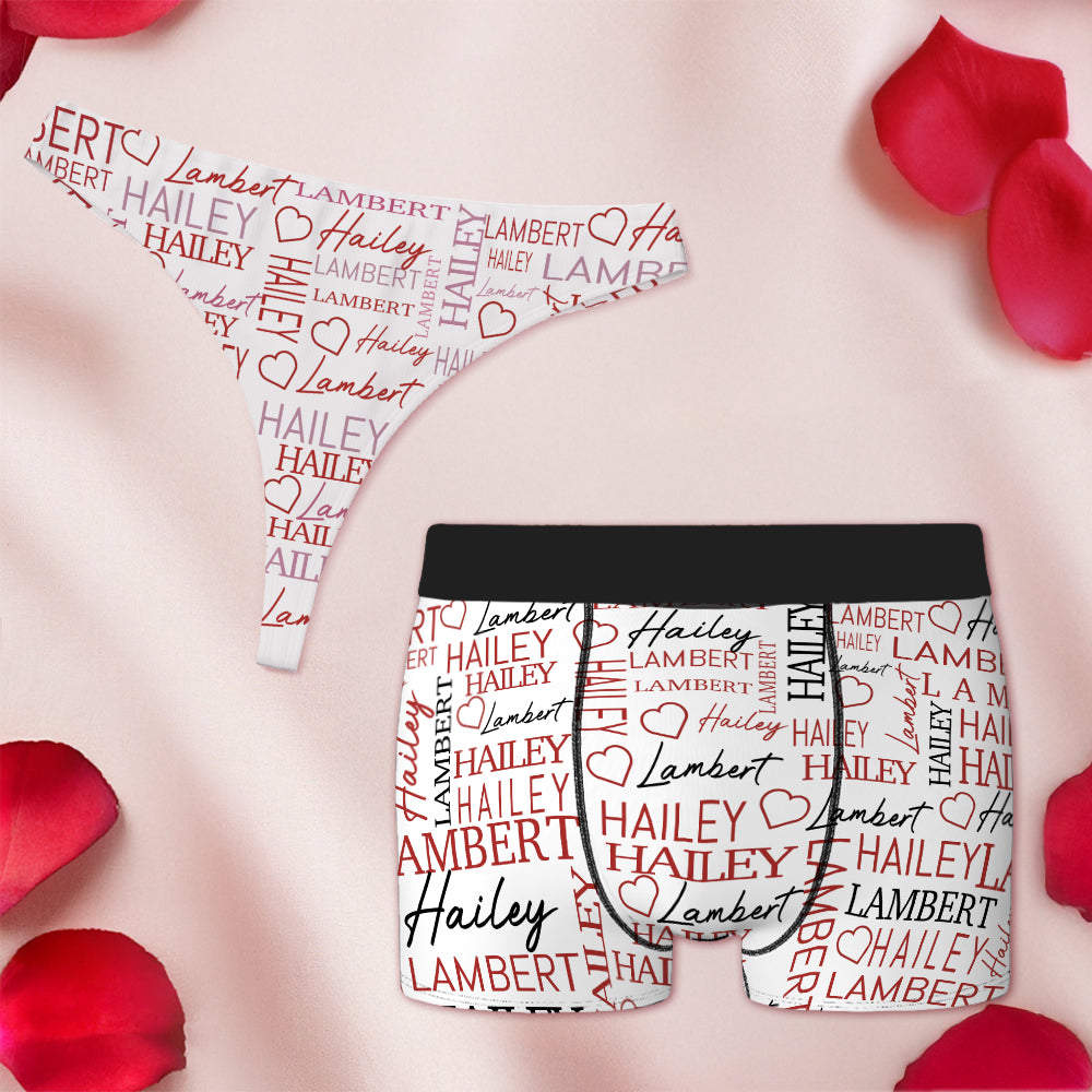 Personalizada Repitiendo Nombre Corazón Transpirable Tanga Calzoncillos Boxer Set Luna de Miel Viajes Boda Regalo para Hombres Mujeres Pareja