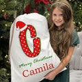 Gorro de Papá Noel personalizado Lunares Estrellas Rayas Iniciales Bolsa de regalo de cordón con nombre Feliz Nochebuena Fiesta de Regalos para Niñas Niños