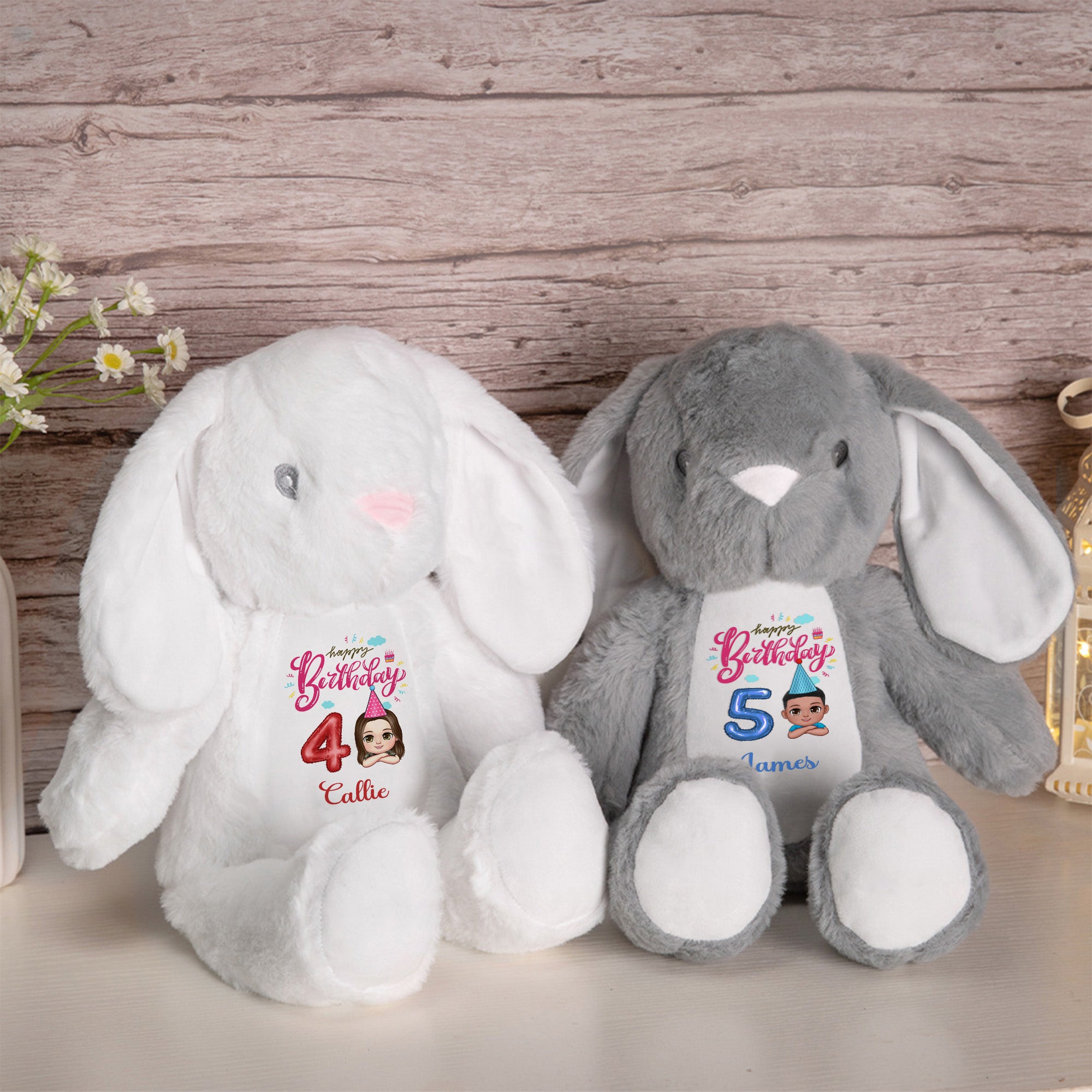 Globo Personalizado Personaje de dibujos animados Lindo Conejo Peluche Animal Juguete con Nombre Regalo de Cumpleaños para Niña Niño
