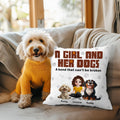 Funda de cojín personalizada de dibujos animados en 3D de una niña y sus perros con 1-5 nombres Regalo de inauguración de la casa para dueños de perros en cumpleaños