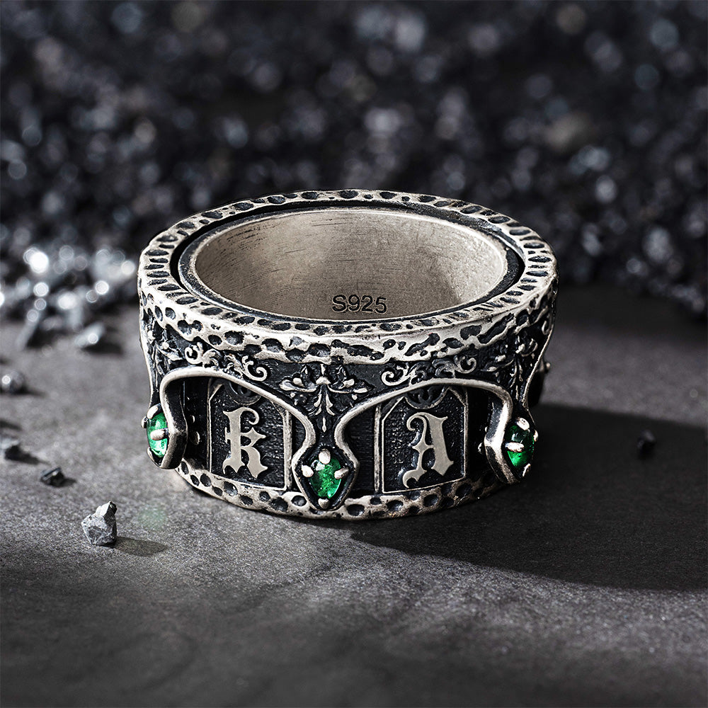 Personalizado de plata esterlina gótico Catedral Vintage Marquise Birthstone Spinning Anillo con Nombre Dainty Joyería Aniversario Cumpleaños Regalo para Hombres