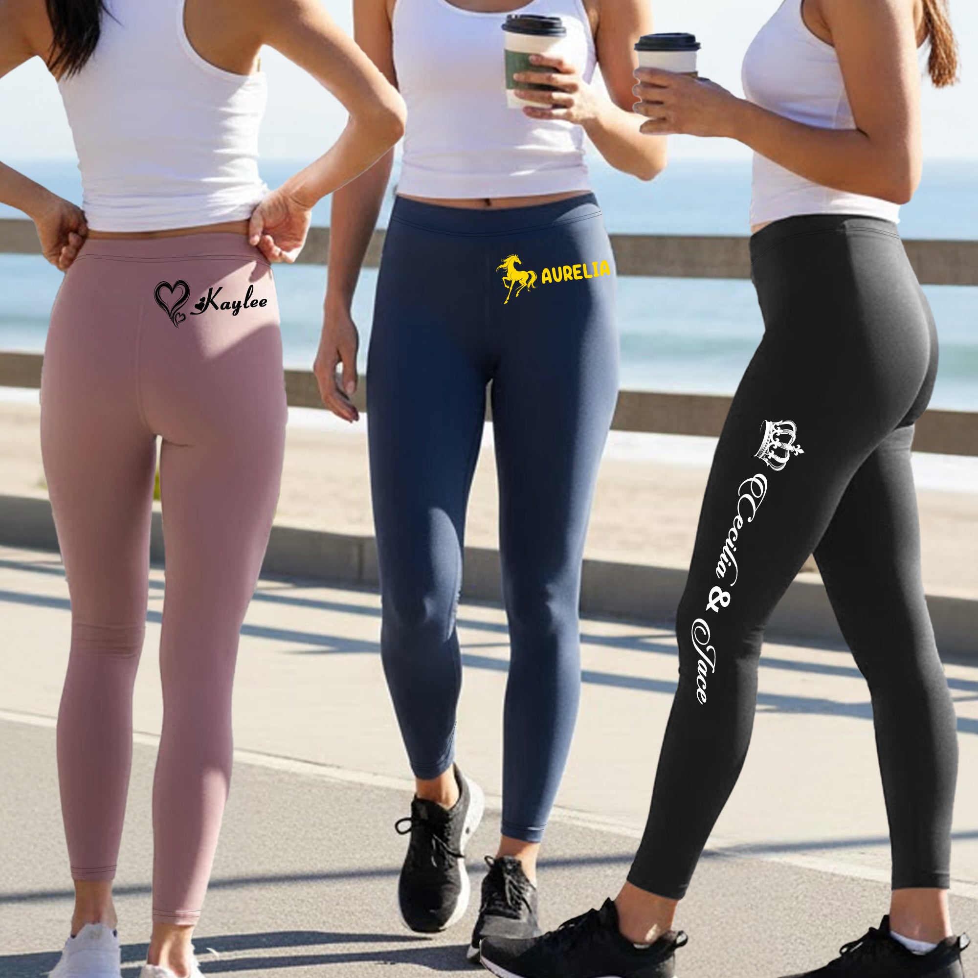 Personalizado Paw Print Corazón Paloma Mariposa Caballo Stretch Leggings Pantalones de Yoga con Nombre Accesorios Deportivos Diarios Regalo de Cumpleaños para Mujer