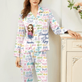 Personalizado Cartoon Character Bible Word Cloud Ladies Pijamas Set with Name Daily Use Baptism Anniversary Birthday Gift for Christian Woman
