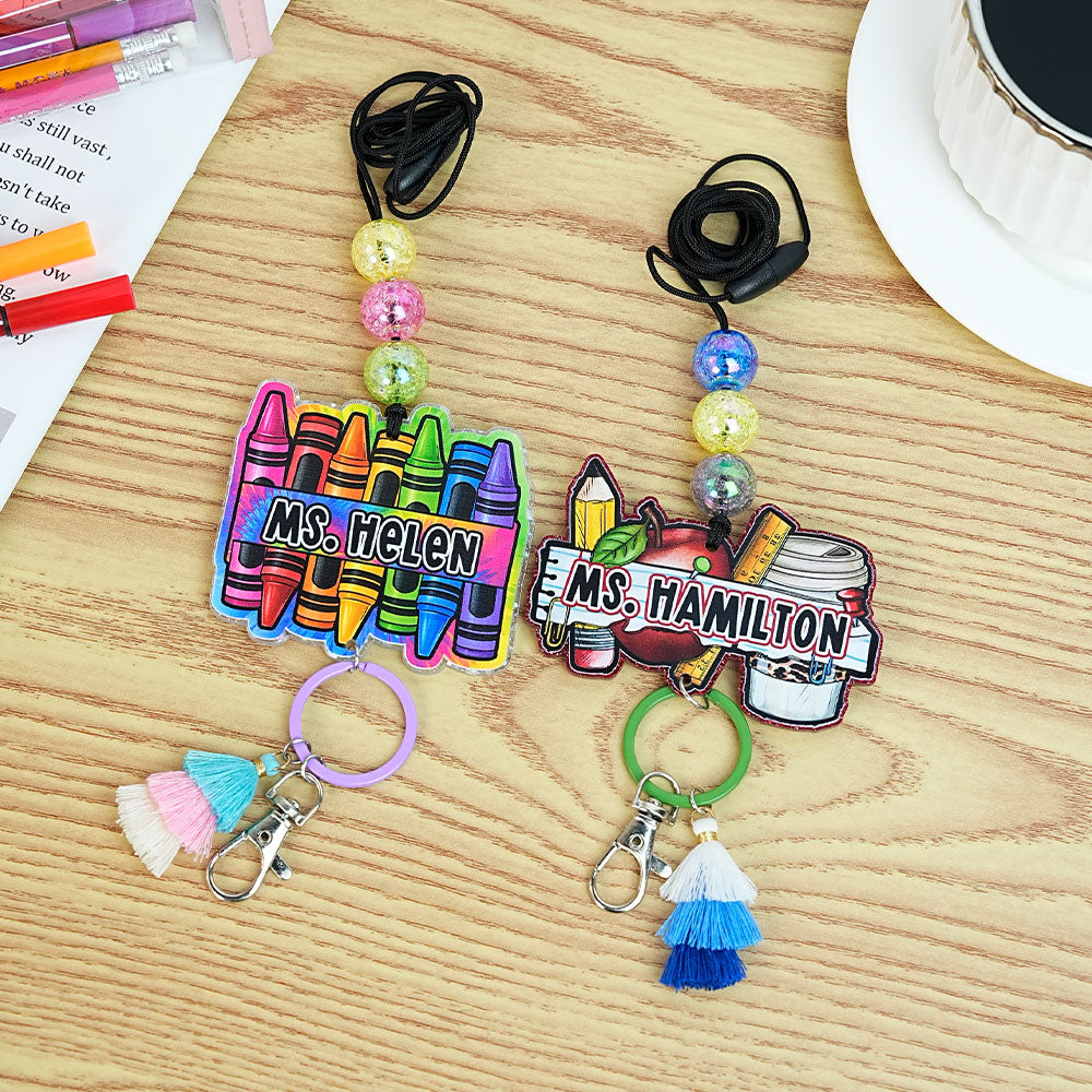 Regla para lápices de colores personalizada Cordón para el nombre del café con llavero y borla Regalo de agradecimiento por el material escolar para el profesor